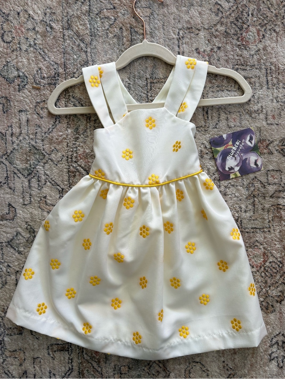 Blueberi Boulevard White and Yellow Floral Pinafore Dress
